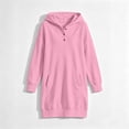 thumbnail image 4 of Spazoro Girls Hooded Sweatshirt Dress with Pockets, Long Sleeve Warm Button Placket Solid Color Casual Pullover Tunic Dress for Daily Wear Pink Size 5-6, 4 of 6