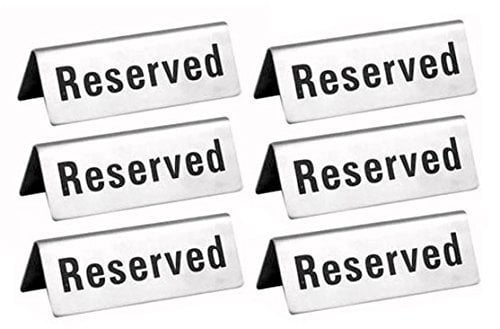 Stainless Steel Reserved Table Sign 4.75 X 1.5 Set of 6 26900 for sale online 