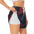 thumbnail image 1 of Balery Red Black Eastern Panda Warrior Pantalones cortos deportivos para mujer con forro y dos bolsillos, elásticos, para entrenamiento, gimnasio, yoga-Small, 1 of 7
