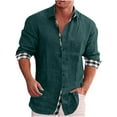 thumbnail image 3 of Jinhomg Men's Casual Cotton Linen Dress Shirt Trendy Plaid Collar Long Sleeve Button Down Shirts 2025 Trendy Business Gentleman Tops Fall Saving Green L, 3 of 9