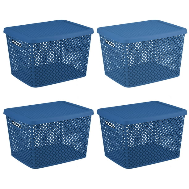 Extra Large Decorative Basket With Lid 4PK, Blue Walmart