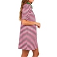 thumbnail image 3 of Stripe Printing Women Short Sleeve V Neck Casual Mini Shirt Dresss, 3 of 5
