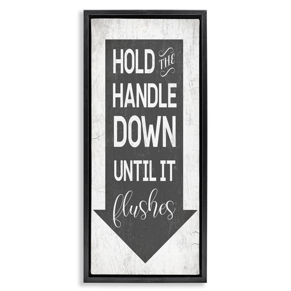 Stupell Industries Rustic Lodge Hold Handle Down Bathroom Arrow Black Floating Frame Canvas Art, 11 x 25, by Lil' Rue