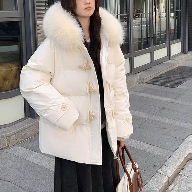 Parkas de manga larga para mujer, con capucha, doble bolsillo y hebilla de cuerno de toro, de moda, de algodón