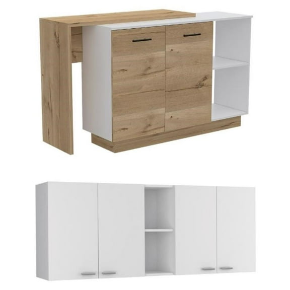 Home Square 2-Piece Set with 2 Door Kitchen Island & Portofino Wall Cabinet