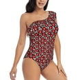 thumbnail image 3 of Easygdp Red Floral Women's One Shoulder Ruffle Monokini Bathing Suits with Removable Chest Pad, Quick Drying - X-Large, 3 of 8