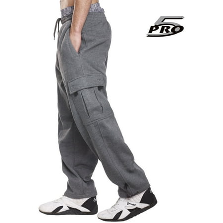 PRO 5 Men's Heavy Weight Fleece Cargo Pants Gym Work Pants Dark