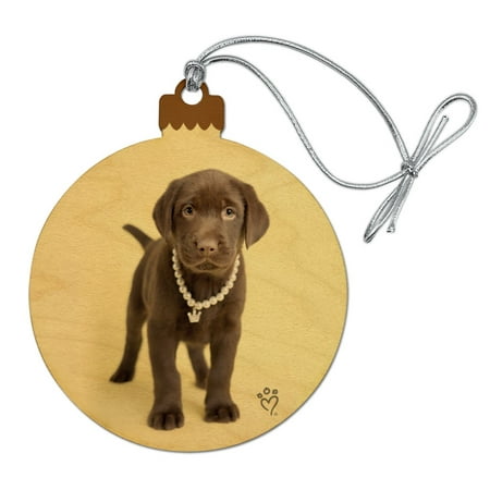 Chocolate Lab Labrador Puppy Dog Crown Necklace Wood Christmas Tree Holiday
