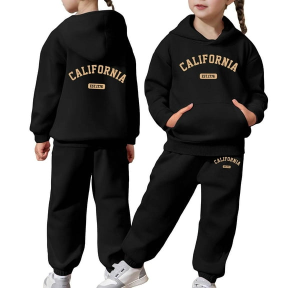 WOYY Sweat Suit for Girls California Print Hoodie Jogger Pants Outfit Set, Sizes 2-3T