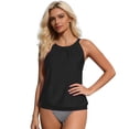 thumbnail image 3 of Womens High Neck Tankini Top Blouson Bathing Suit Top Relaxed Fit Swim Top Swimsuit No Bottom Black M, 3 of 6