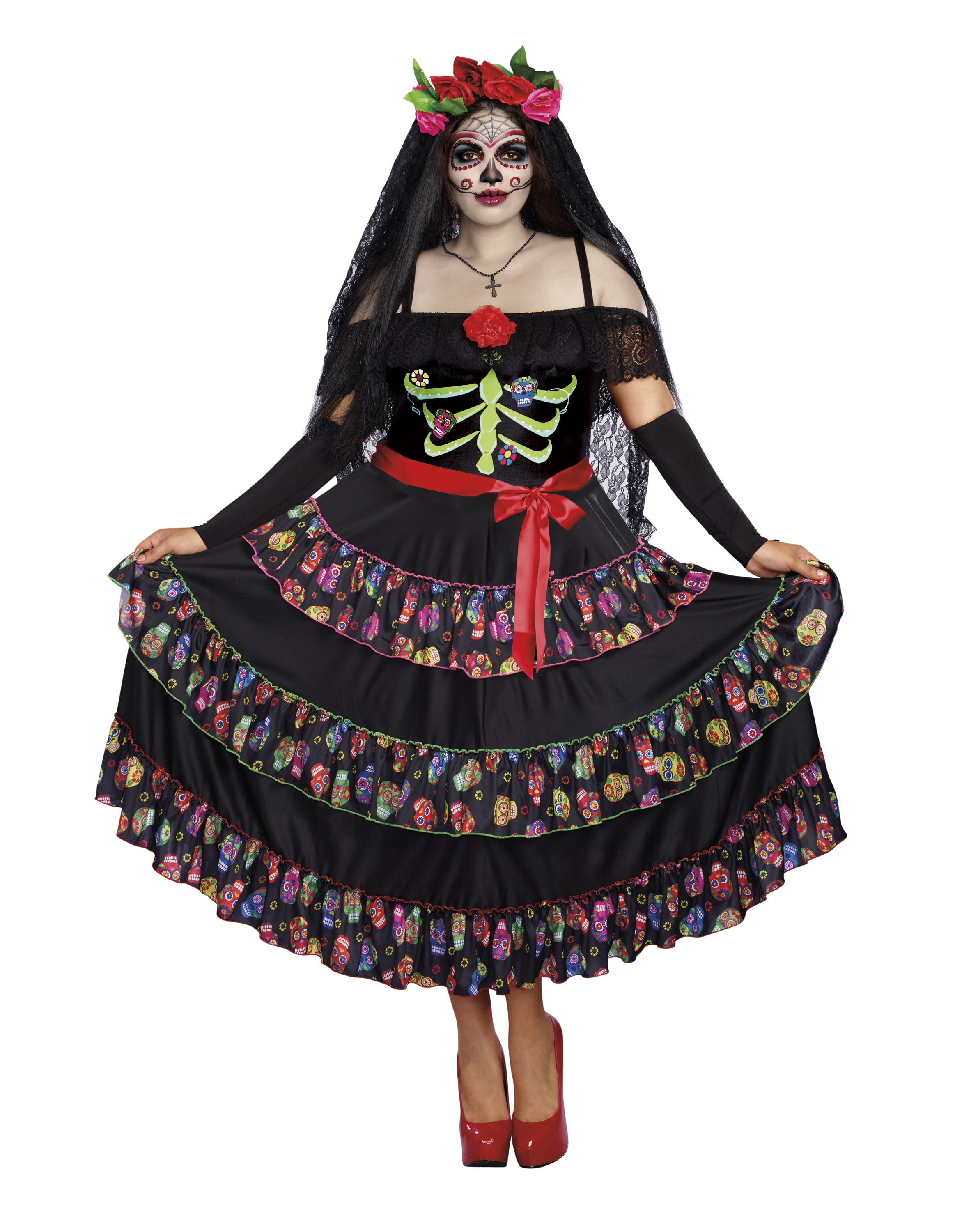 Day of the Dead Beaded Choker Adult Womens Ladies Halloween Fancy Dress 