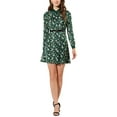thumbnail image 1 of INSPIRE CHIC Robe Satinée à Imprimé Floral pour Femmes, Col Pointu, Boutonnée, Ceinturée, TP Vert Foncé, 1 of 6