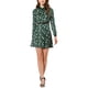 thumbnail image 1 of Vestido de satén con cuello de punto y botones, con cinturón y estampado floral para mujer, color verde oscuro, 1 of 6