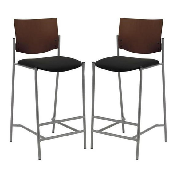 Home Square Fabric Barstool in Silver Frame/Black - Set of 2