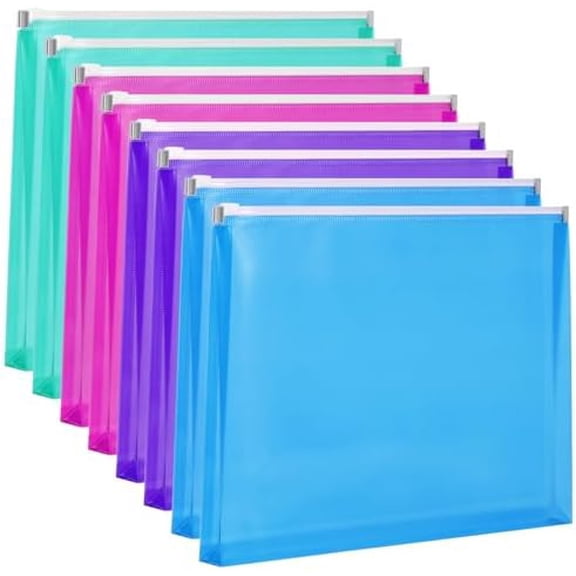 8pcs Plastic Envelopes, Poly Zip Envelopes, Letter Size, Expanding Plastic Envelopes with Zipper, 9.8 x 12.8 Inches, 4 Assorted Colors, for School and Office Supplies$$Office