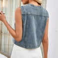 thumbnail image 6 of XIAOCHA Women's Denim Vest Sleeveless V Neck Button Closure Patch Pockets Vests Retro Streetwear Weekend Layering Tops, 6 of 8