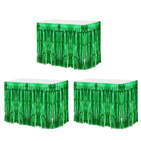 Uxcell 3Pcs 29x108" Green Metallic Foil Fringe Tinsel Table Skirts