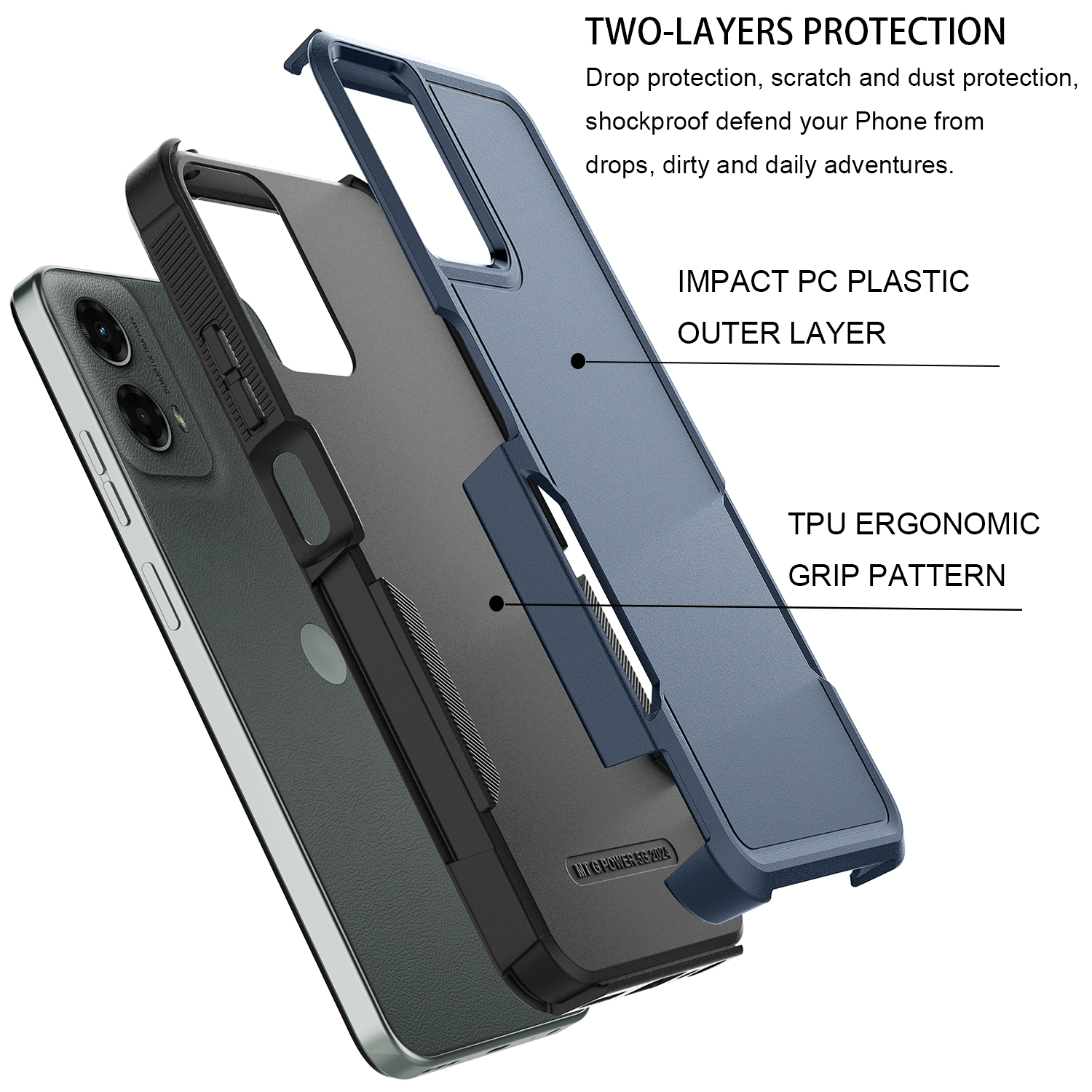 For Motorola Moto G 5G 2024 Phone Case, Moto G 5G 2024 Case, Dual Layer Shockproof Heavy Duty Military Grade Protective Case Hybrid Rugged Cover for Motorola G 5G 2024, Blue