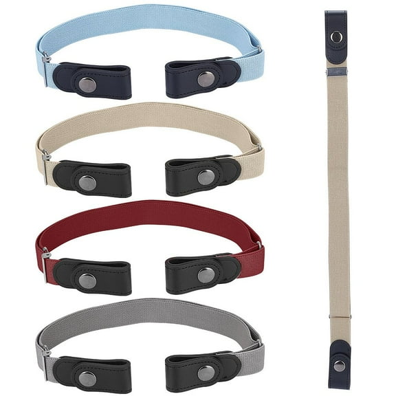 1Set 4Pcs 4 Style Unisex Adjustable No Buckle Imitation Leather Elastic Waist Belt with Iron Button for Jeans Pants Skirts Mixed Color 580x24.5x2mm 1pc/style