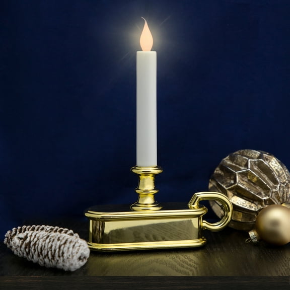 Northlight LED Lighted Window Candle with Handle Base - 9.5" - White and Gold - Set of 4