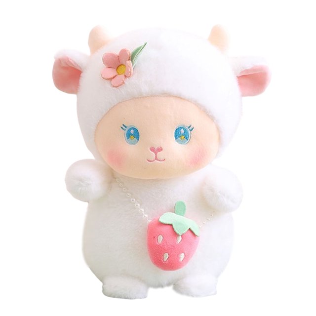 TITOUMI - Peluche de oveja, peluche de cordero y fresa, muñeco de peluche suave, almohada para abrazar para niños, regalo para niña