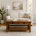 thumbnail image 3 of Leick Home Mission Solid Wood Coffee Table with Drawers and Shelf, Medium Oak Finish, 3 of 21