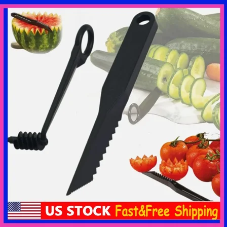Kitchen Spiral Cutter V-Shaped Knife Decorating Fruits Tool, Hand Slicer Cutte