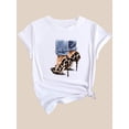 thumbnail image 3 of Camiseta deportiva de manga corta con estampado de leopardo y tacones altos, cuello redondo, informal, para entrenamiento, ropa deportiva para mujer, top deportivo de ocio., 3 of 7
