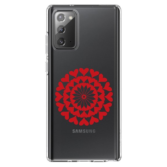 DistinctInk Clear Shockproof Hybrid Case for Samsung Galaxy Note 20 (6.7" Screen) - TPU Bumper Acrylic Back Tempered Glass Screen Protector - Red Hearts Mandala