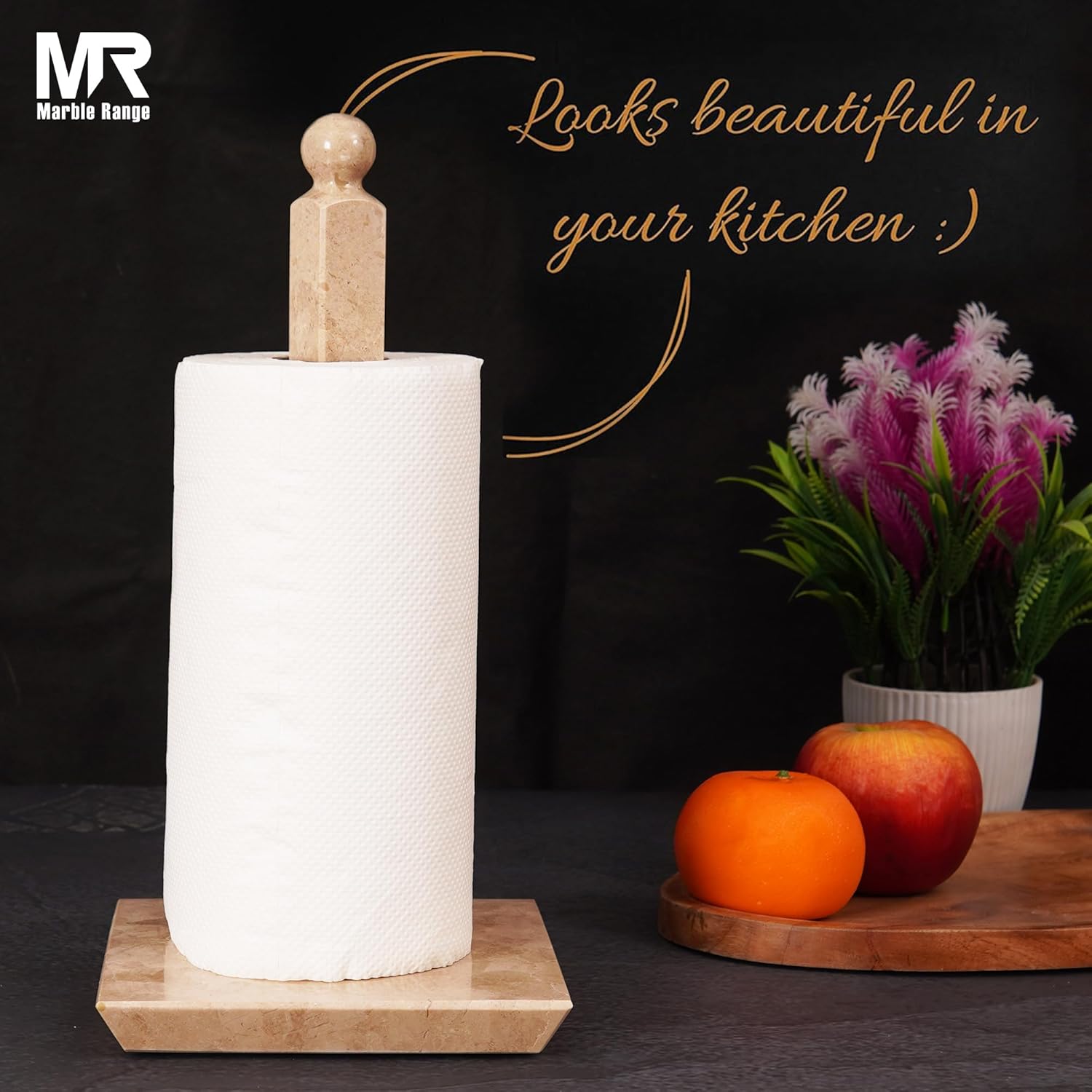Radicaln Verona Marble Paper Towel Holder 12.5" Stone Paper Towel Organizer for Kitchen Countertop Storage, Kitchen Essentials, Elegant Freestanding Roll Stand for Bathroom and Home Décor
