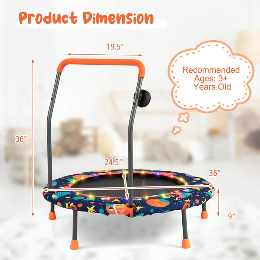 Topcobe 36 Inch Mini Trampoline with Colorful LED Lights and Bluetooth Speaker, Exercise Trampoline for Indoor Outdoor, Kids Trampolines-Multicolor