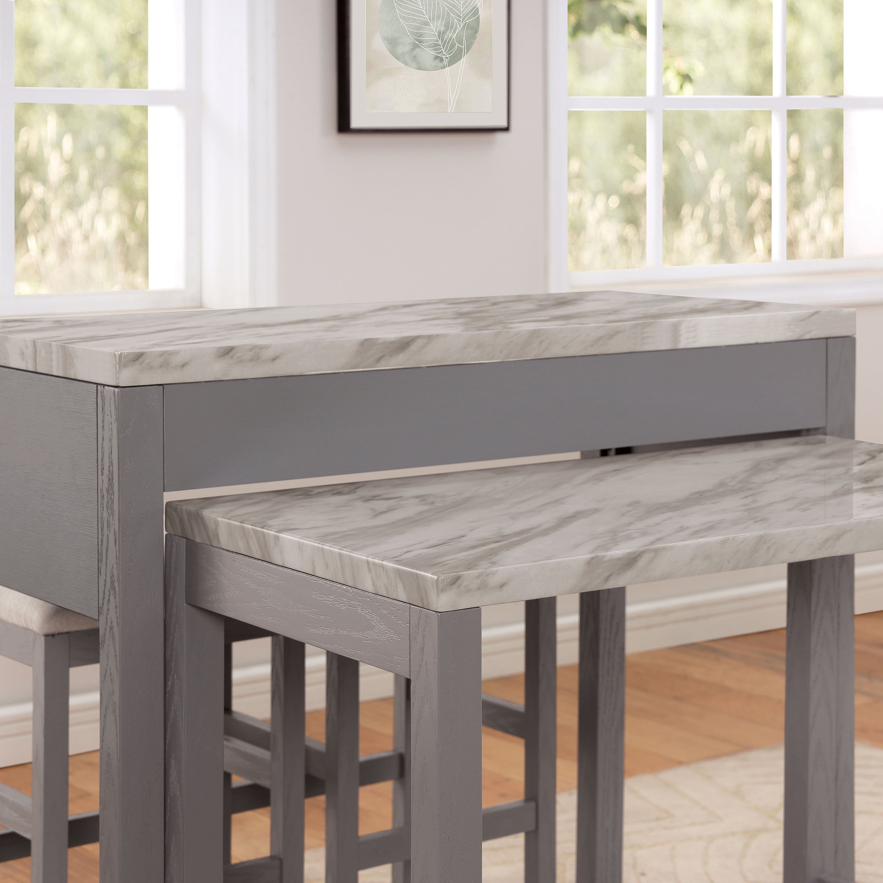Furniture of America Clara 1-Drawer Wood Light Gray Nested Counter Height Dining Table with Wheels