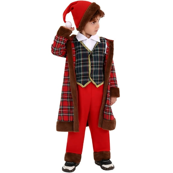 FYEGRE Toddler Boys Christmas Santa Suit Party Vest with Hat and Coat 4 Piece Festive Holiday Outfit Set for Children Red 7-8 Years