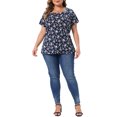 thumbnail image 2 of Agnes Orinda Plus Size Tops for Women Floral Printed Short Sleeve Round Neck Loose Casual Basic Tee Shirt 3X Navy Blue, 2 of 6