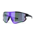 thumbnail image 2 of Mens Color Mirror Aerodynamic Block Shield Lens Plastic Sport Sunglasses Black Purple Mirror, 2 of 4