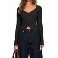 thumbnail image 3 of Cárdigan de Larga para Mujer, Suéter Corto de Punto Abierto, Chaqueta con Cuello en V y Botones para Otoño Negro M, 3 of 10
