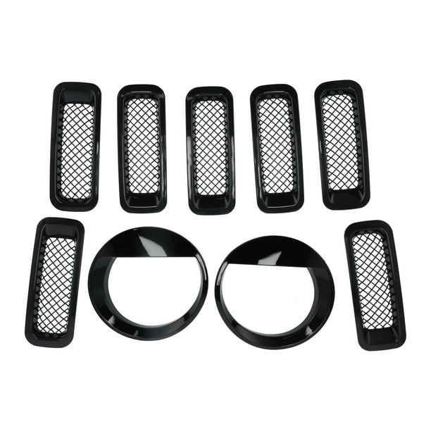 Front Mesh Grille Inserts Headlight Trim Rings Kit Decoration Fit
