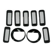 Front Mesh Grille Inserts Headlight Trim Rings Kit Decoration Fit for Jeep Patriot 2011-2016