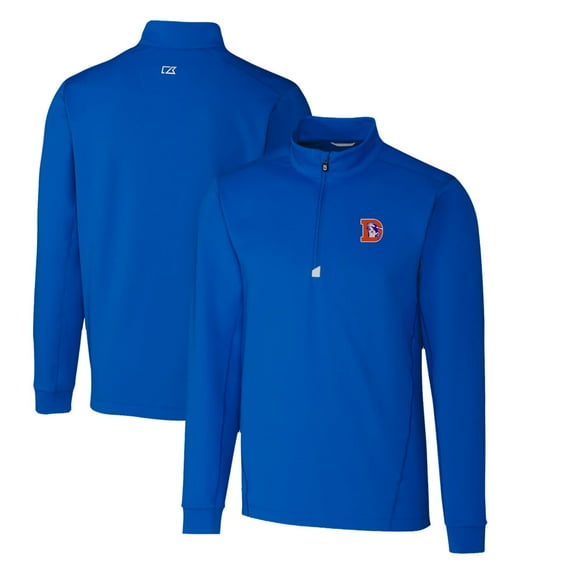 Men's Cutter & Buck Royal Denver Broncos Throwback Logo Traverse Stretch Quarter-Zip Pullover Top