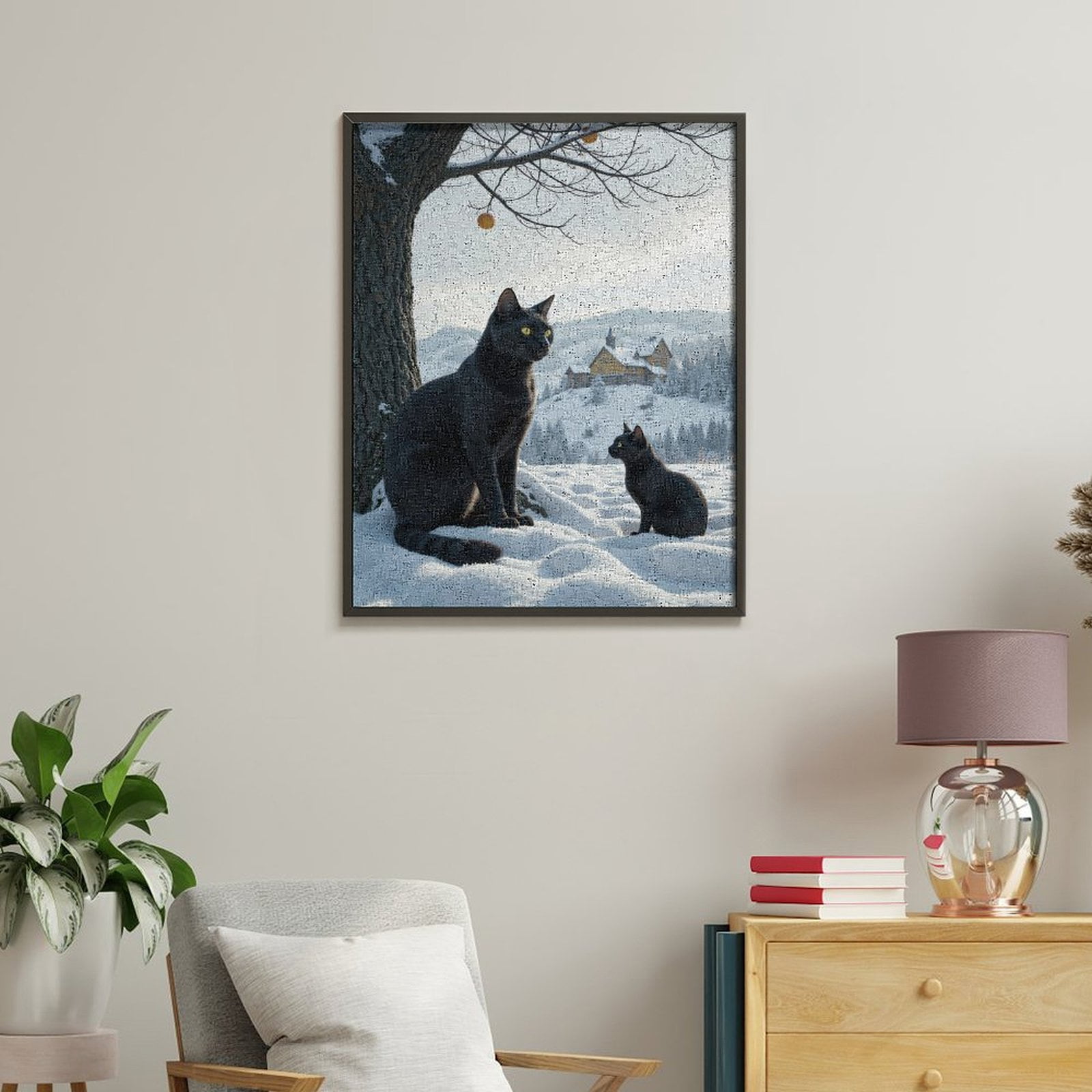 Paint by Numbers Kit for Adults, Black Cats Snowy Landscape Cabin Paint by Numbers, Easy Paint by Numbers Kit for Adults Beginner, DIY Adult Paint by Number Kits on Canvas, Home Decor