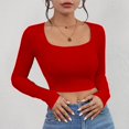 thumbnail image 3 of TKLPEHG Womens Tops Dressy Crew Neck Slim Short Tops Loose Casual Comfy Fashion Long Sleeve Classic Solid Color Lightweight Blouses (Red,S), 3 of 3