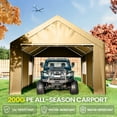 thumbnail image 3 of ECOLINEAR Carport 10x20 ft Heavy Duty Carport, Outdoor Potable Garage with Roll-up Windows & Zipper Doors, Carport Canopy with Anti UV All-Season Waterproof Tarp, Car Canopy for Cars, Boats(Yellow), 3 of 8
