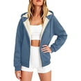 thumbnail image 5 of felwors Long Sleeve Sherpa-Lined Zip-Up Hoodie with Balloon Sleeves Oversized Fleece Sweatshirt for Women Winter Warm Casual Navy for Size XL, 5 of 6