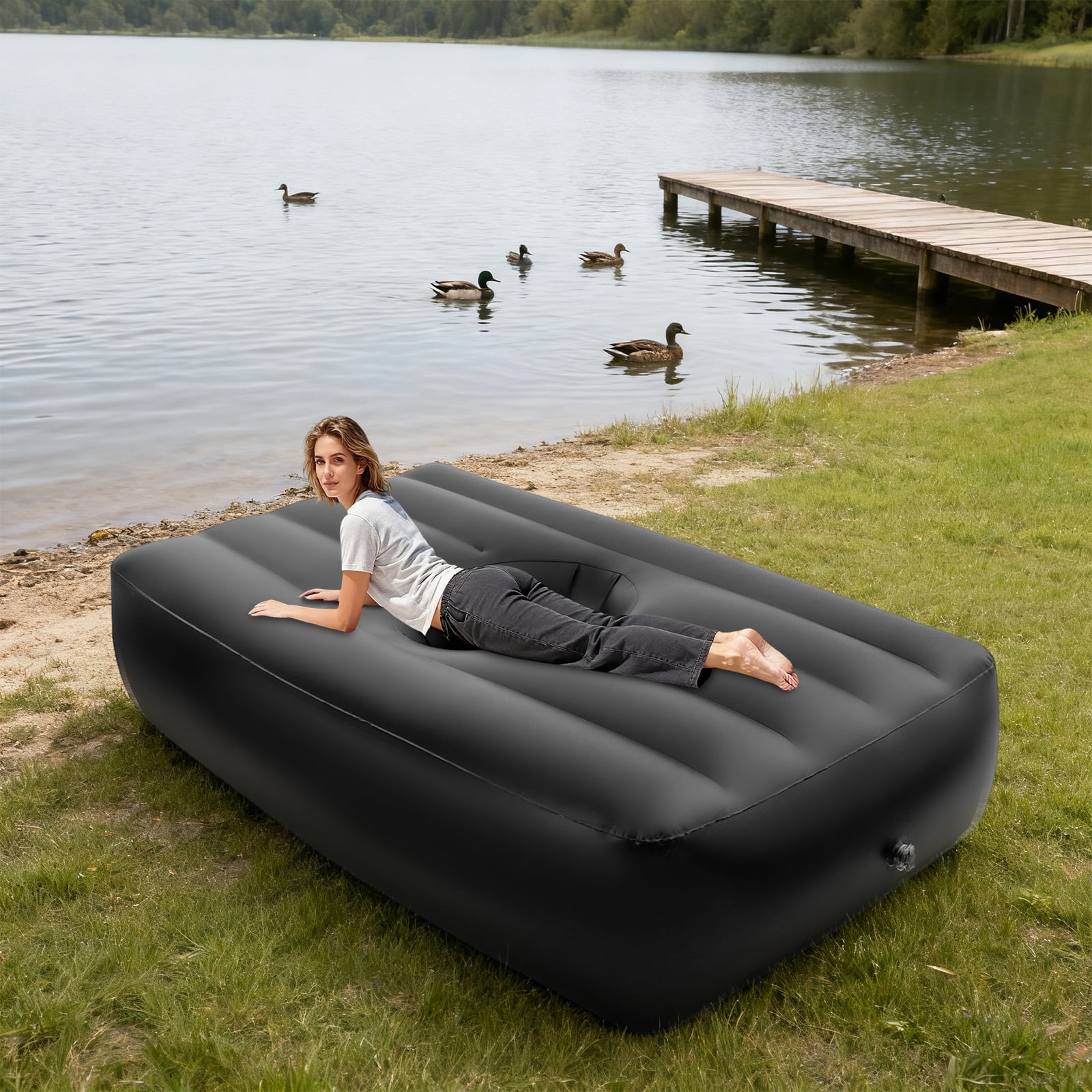 Car Air Bed Inflatable, PVC SUV Truck Mattress with Electric Pump, Outdoor Camping Travel Guest Bed, Heavy-Duty Portable Sleeping Pad, Black