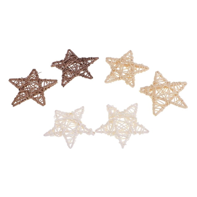 yuksok 6-Piece Assorted Natural Rattan Wicker Star Ball Christmas Ornaments 7cm Assorted Star 6 Piece