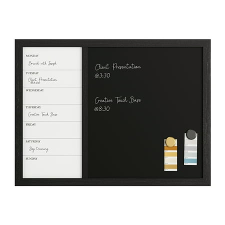 Martha Stewart - Everette Dry Erase Magnetic Weekly Calendar/Chalk Board- 24x18 - Black Woodgrain