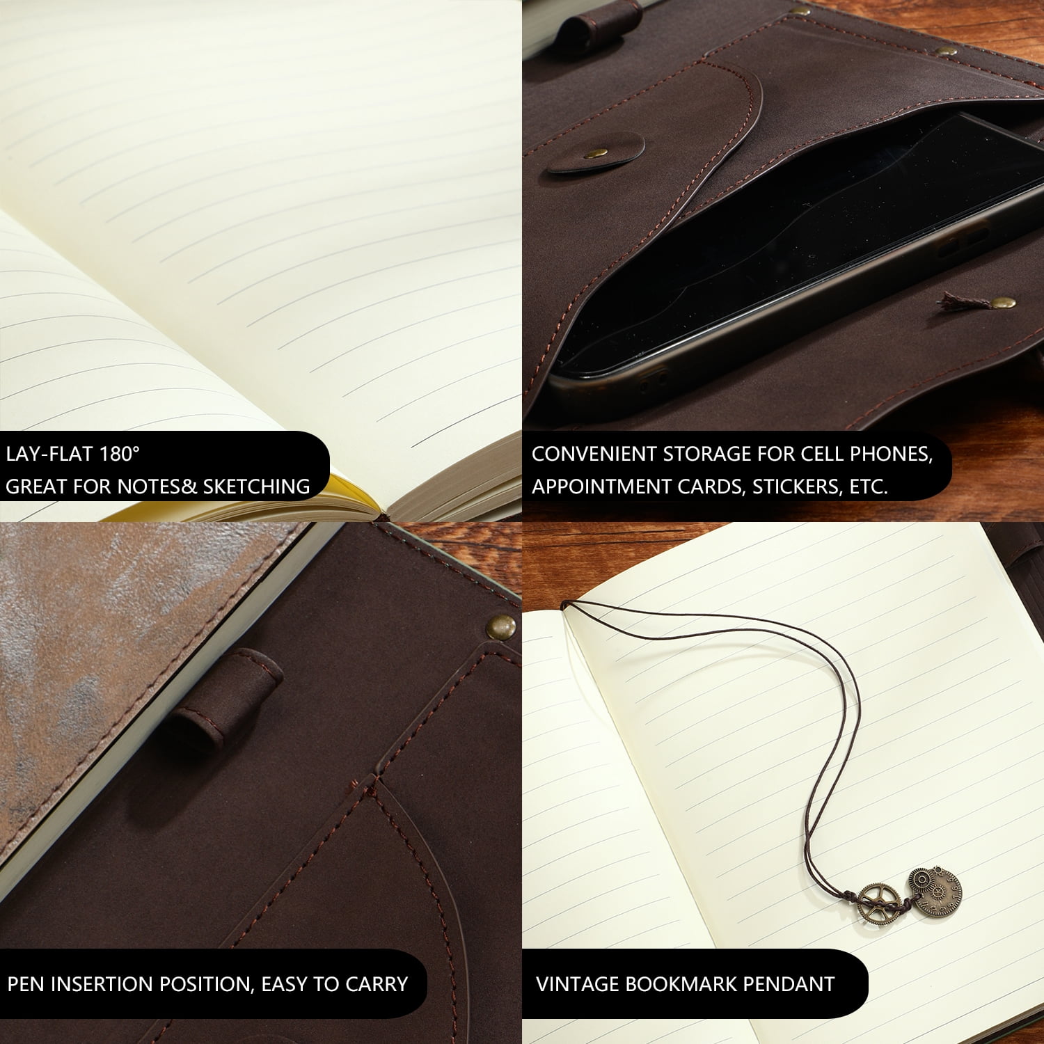 Notebook/Journal for Women Men 288 Pages A5 Hardcover Leather Journals for Writing,Travel,Business,Work & School,College Ruled Notebooks for Note Taking, Diary Notepad 7.3"×9.3" Khaki