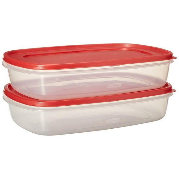 Rubbermaid 669900233019 Easy Find Lid Square 1.5-Gallon Food Storage Container, 2-Pack, 24 Cup, Clear/Red