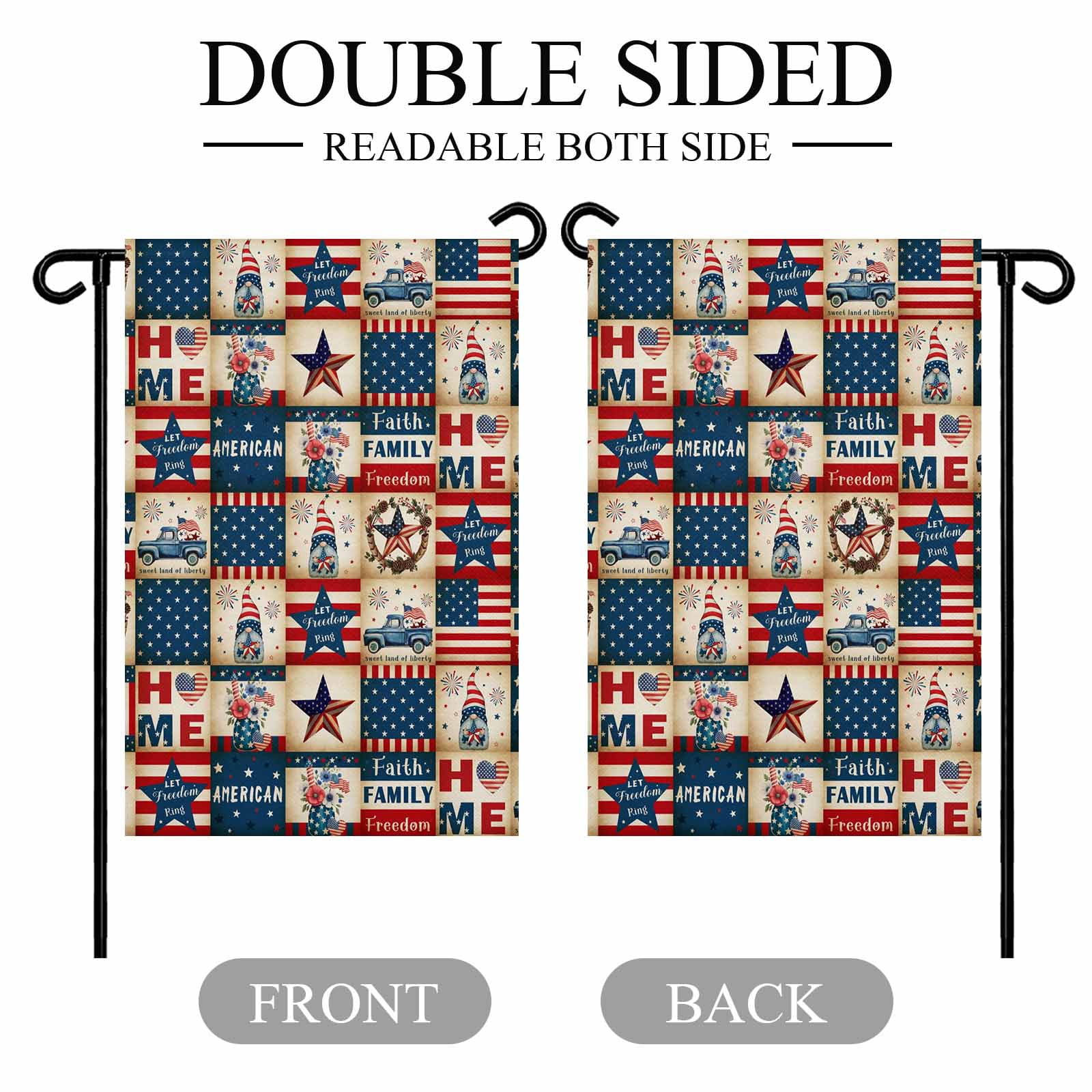 4th of July Garden Flags Patriotic Stars USA Flag Garden Flag Double Sided Welcome Flag Blue Red White Stripes Gnome Independence Day Yard Flags for Outdoor Lawn Porch Memorial Day Decor 28x40 Inch