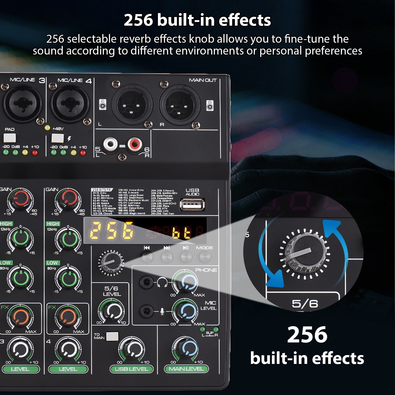 Mixing Console,256 48v Bt 6-channel Console Bt Mp3 Network Live With 256 48v Studio Dj Network Console With Type-c Audio Mp3 Usb Studio Dj Live Type-c Usb Input Portable Sound